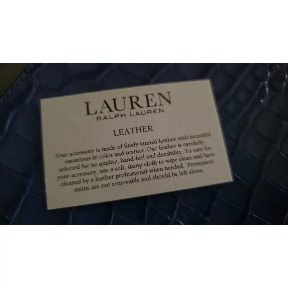 Ralph Lauren Large Blue Croc Embossed Leather Pouch RLL Zip Clutch NWT